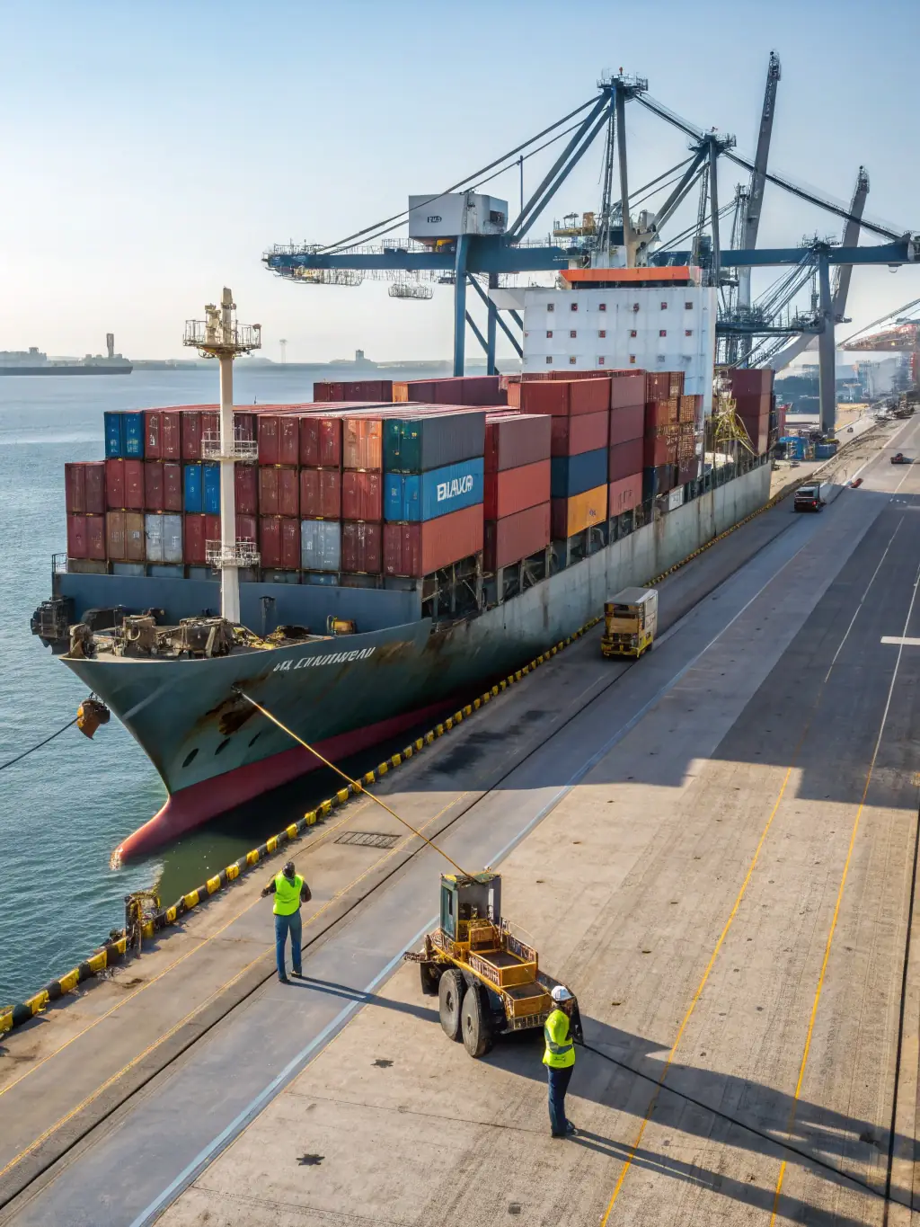 A picturesque view of Auckland, New Zealand, with a car being unloaded at the port, highlighting DnA Auto Shipping's services to New Zealand.